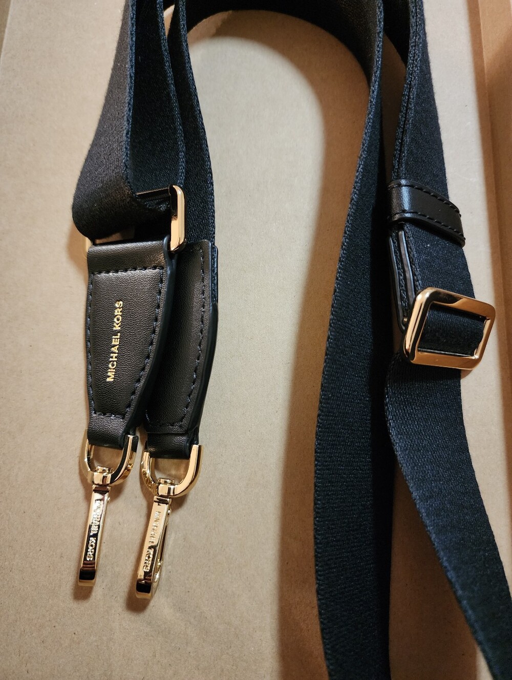 Michael Kors, Soft Canvas & Black Leather Strap w Gold Hardware 54' Longest
